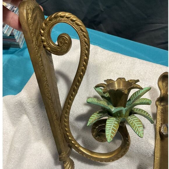 Late 20th Century Brass Palm Candle Sconce Set - Picture 4 of 7